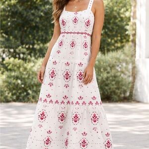Christian Lacroix Maxi Dress with Pink Embroidered Motifs